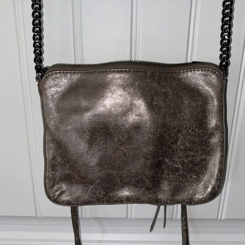 Botkier New York Crossbody Bag Logan Gunmetal Metallic Leather Chain